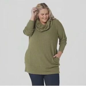 AnyBody Winter Moss Plush Wide Rib Cowl Neck Sweater Tunic Size Large